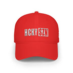 HCKY SZN Low Profile Embroidered Baseball Cap - Red (White Logo)