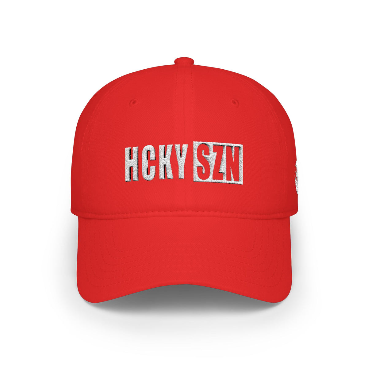 HCKY SZN Low Profile Embroidered Baseball Cap - Red (White Logo)