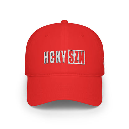 HCKY SZN Low Profile Embroidered Baseball Cap - Red (White Logo)