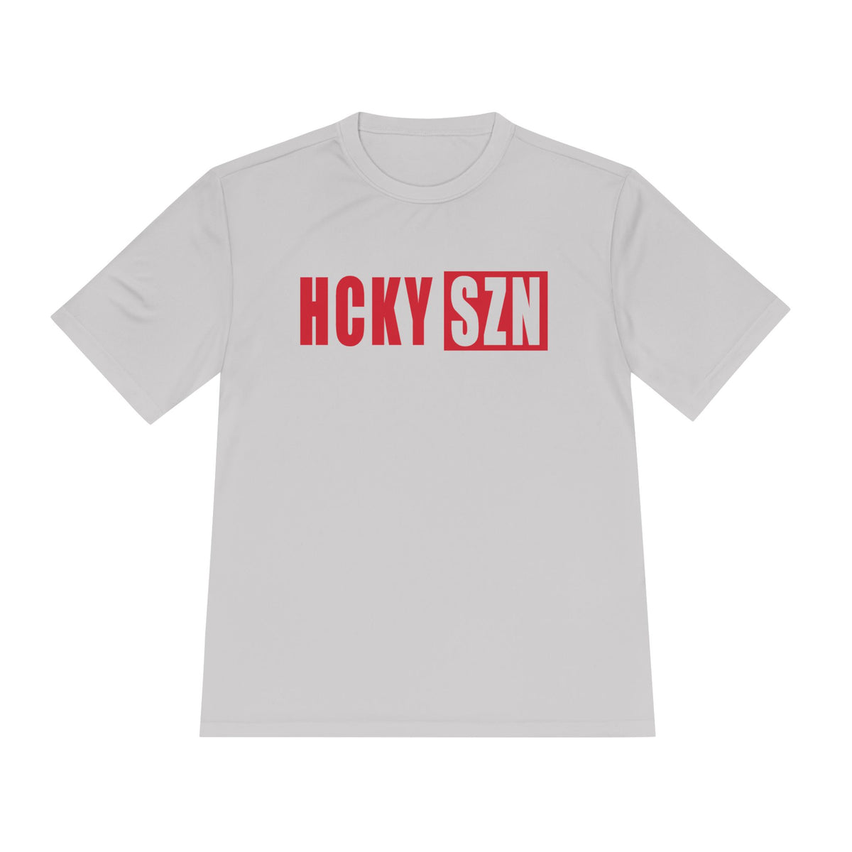 HCKYSZN (Flagship Logo) Adult Performance Tee - Silver/Red