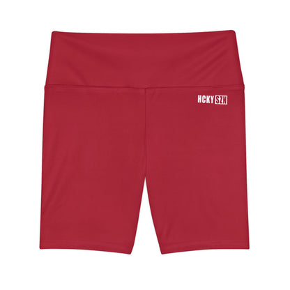 HKY SZN High Waisted Workout Shorts (Scarlet Red)