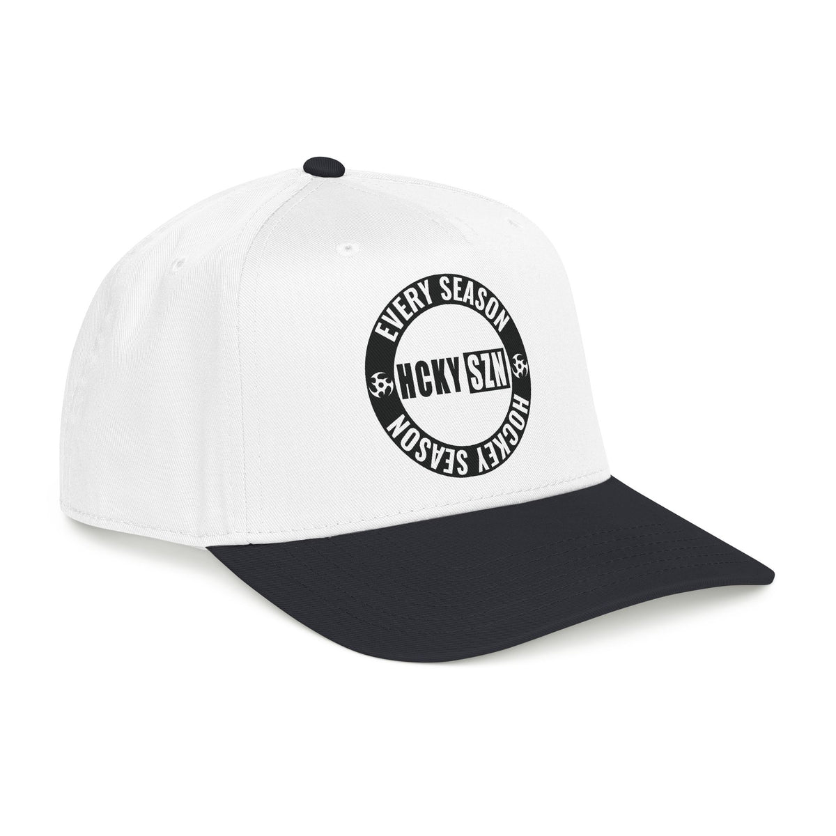HCKY SZN Circle Logo Mid Profile Baseball Cap (White/Black/Black)