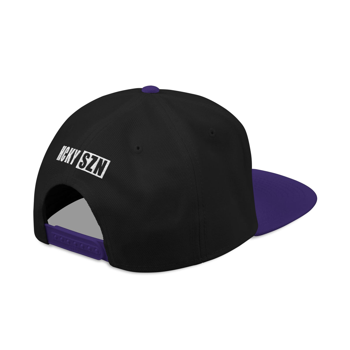 Upside Down HCKY SZN Embroidered Snapback Hat (Black/Purple)