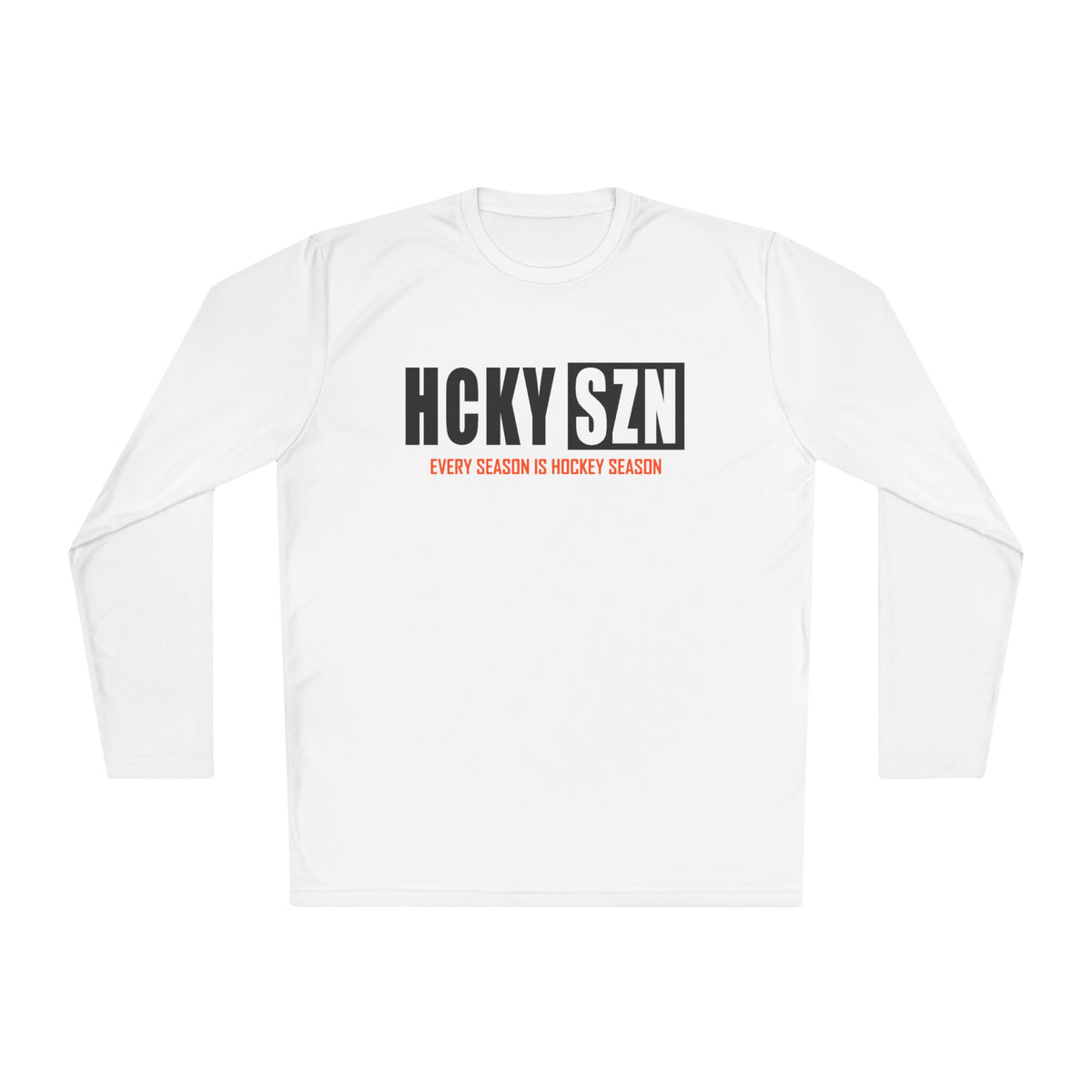 HCKYSZN (Every Season) Long Sleeve Adult Performance Tee - White/Black/Orange