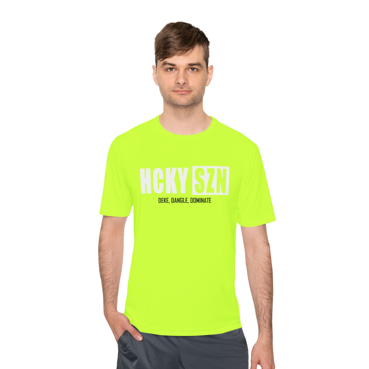 HCKYSZN (Deke Dangle) Adult Performance Tee - Neon Yellow/White/Black