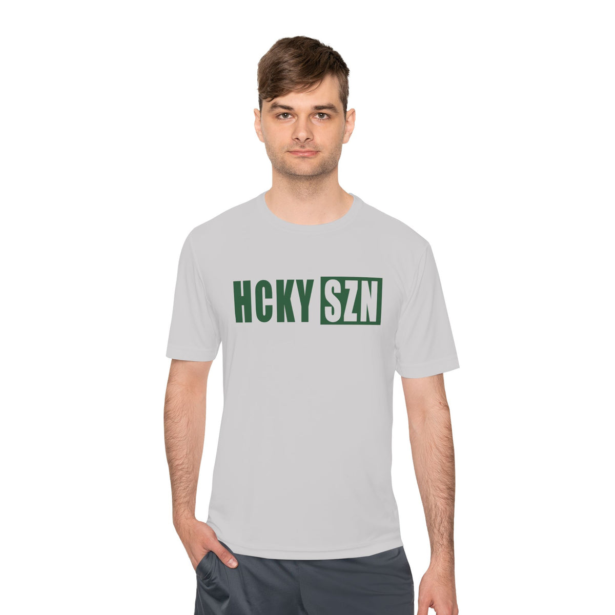 HCKYSZN (Flagship Logo) Adult Performance Tee - Silver/Forest Green