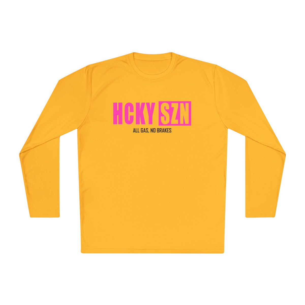 HCKYSZN (All Gas) Long Sleeve Adult Performance Tee - Gold/Hot Pink/Black