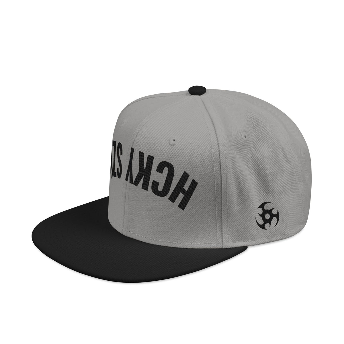 Upside Down HCKY SZN Embroidered Snapback Hat (Grey/Black)