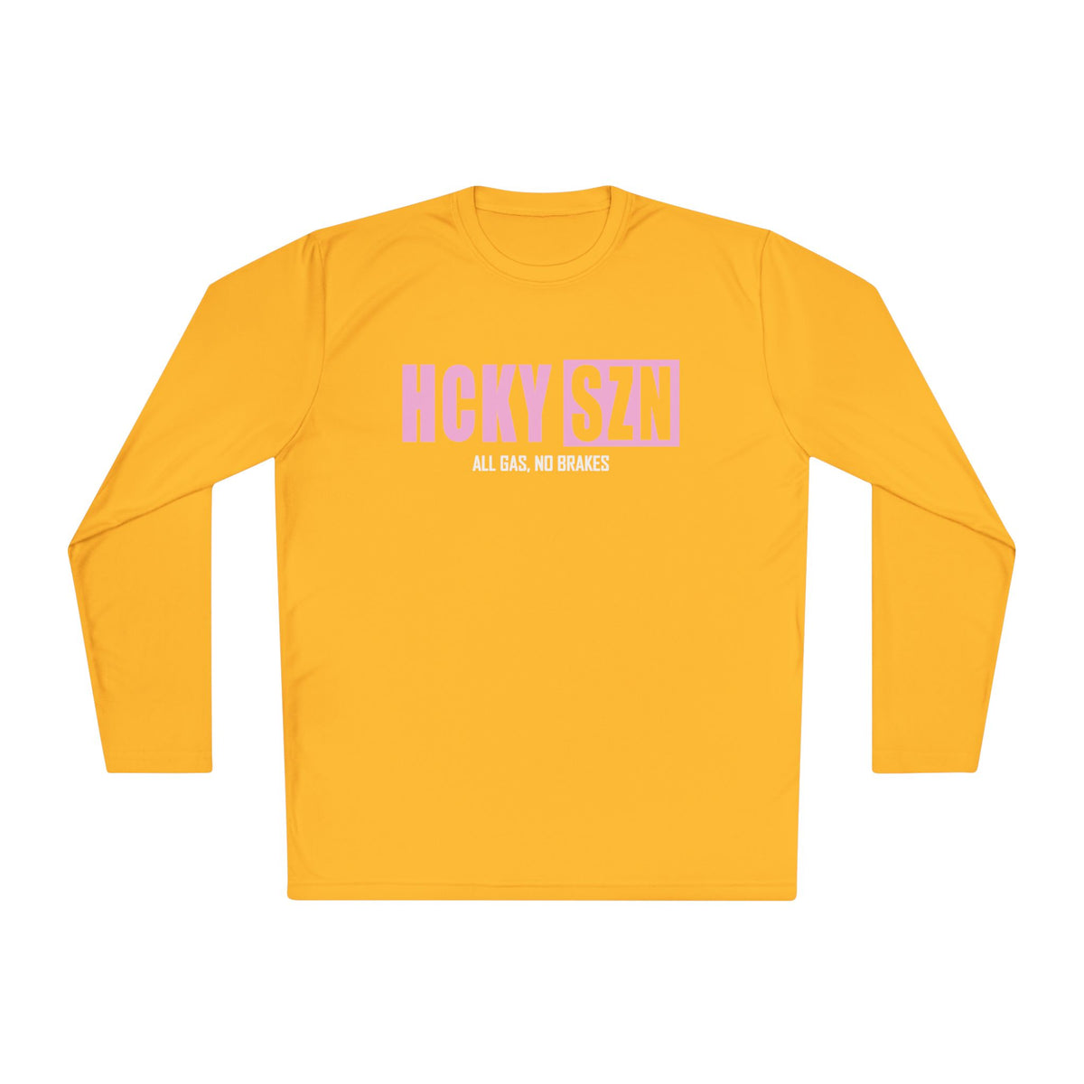 HCKYSZN (All Gas) Long Sleeve Adult Performance Tee - Gold/Pink/White