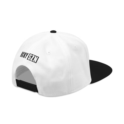 Upside Down HCKY SZN Embroidered Snapback Hat (White/Black)