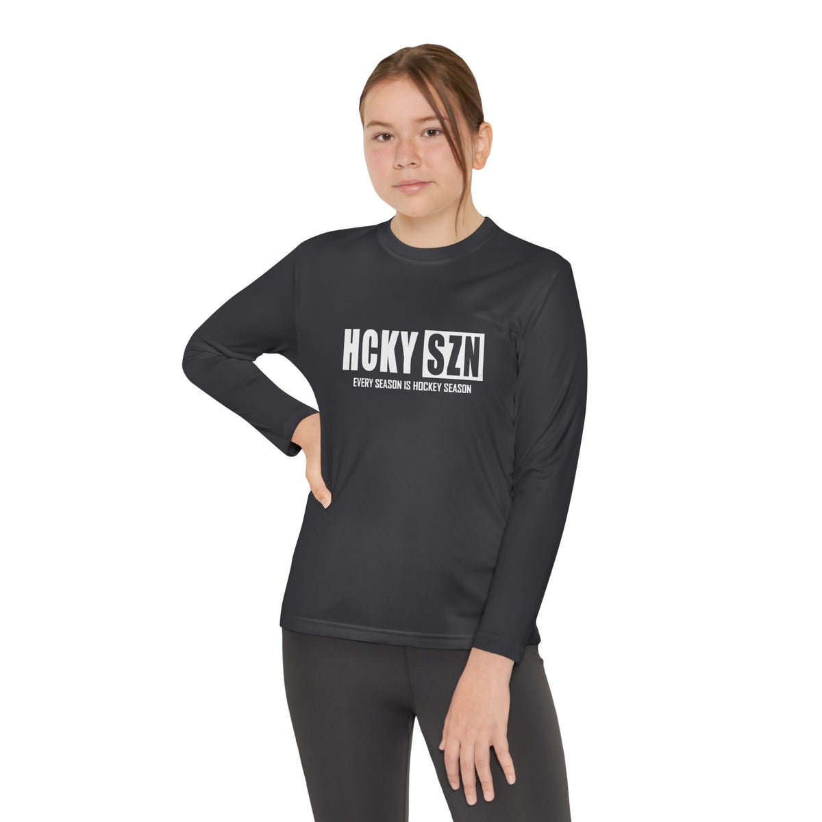 Every Season is HCKYSZN Youth Performance Long Sleeve Tee - White Logo