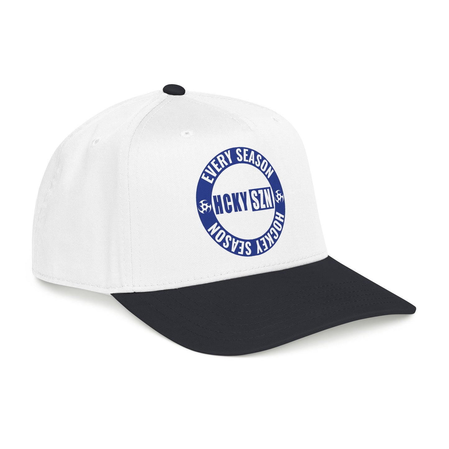 HCKY SZN Circle Logo Mid Profile Baseball Cap (White/Black/Blue)