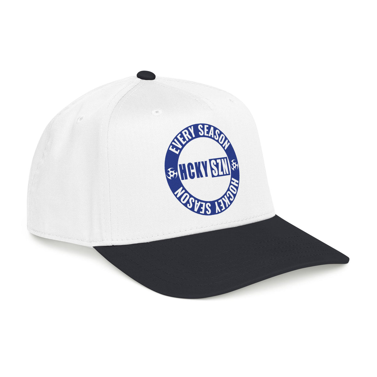 HCKY SZN Circle Logo Mid Profile Baseball Cap (White/Black/Blue)
