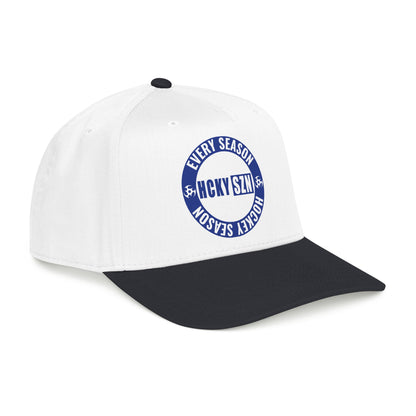 HCKY SZN Circle Logo Mid Profile Baseball Cap (White/Black/Blue)