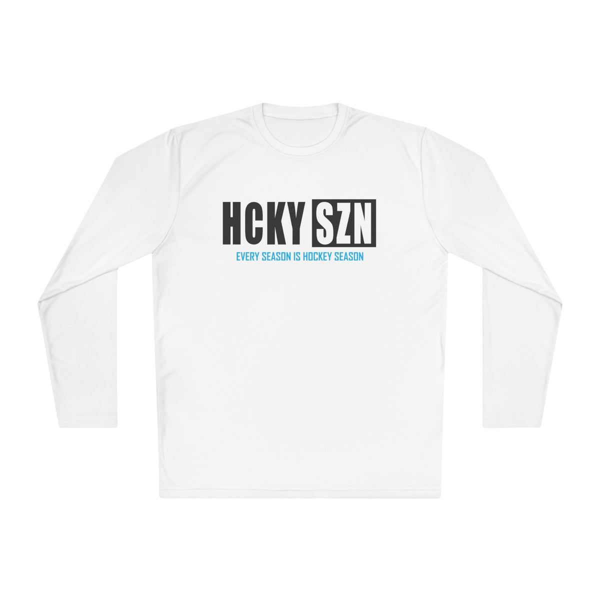 HCKYSZN (Every Season) Long Sleeve Adult Performance Tee - White/Black/Sky Blue