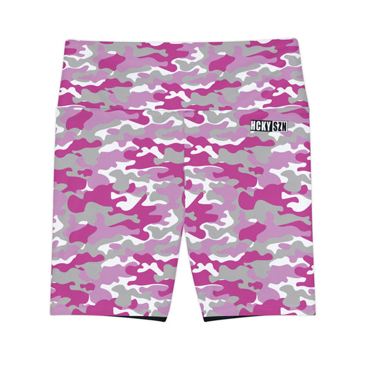 HKY SZN High Waisted Workout Shorts (Hockey Girl Camo)