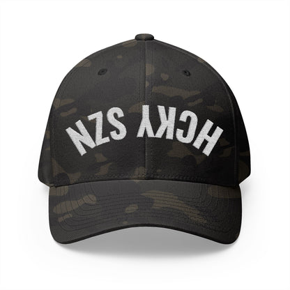 Upside Down HCKY SZN Embroidered Flex Fit Hat (Black Camo)