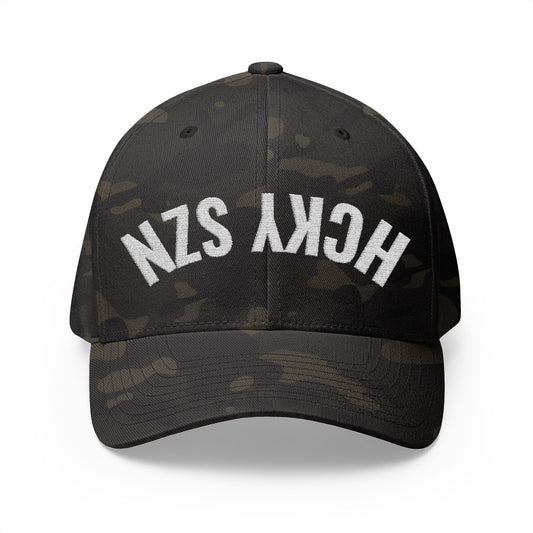 Upside Down HCKY SZN Embroidered Flex Fit Hat (Black Camo)