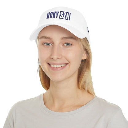 HCKY SZN Low Profile Embroidered Baseball Cap - White (Blue Logo)