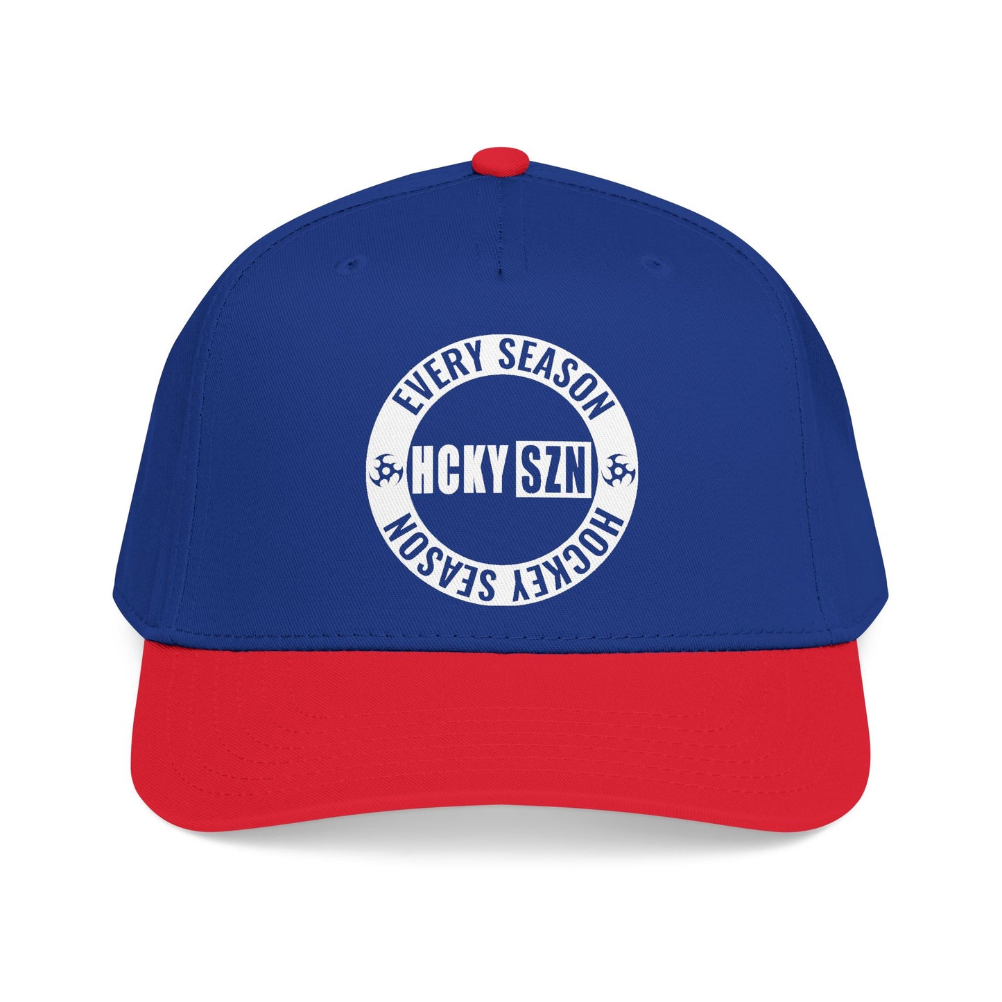 HCKY SZN Circle Logo Mid Profile Baseball Cap (Royal/Red/White)