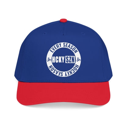 HCKY SZN Circle Logo Mid Profile Baseball Cap (Royal/Red/White)