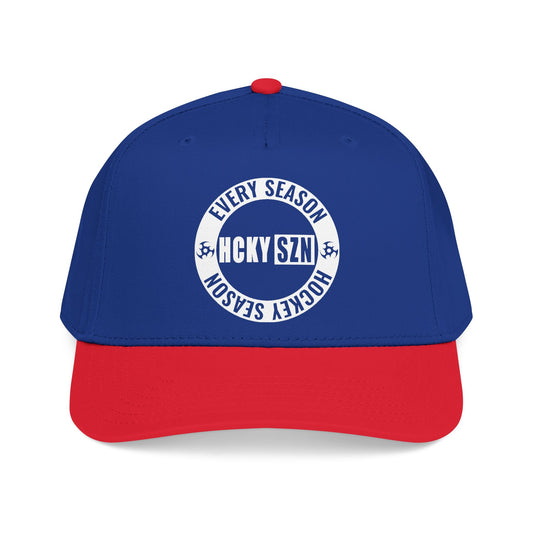 HCKY SZN Circle Logo Mid Profile Baseball Cap (Royal/Red/White)
