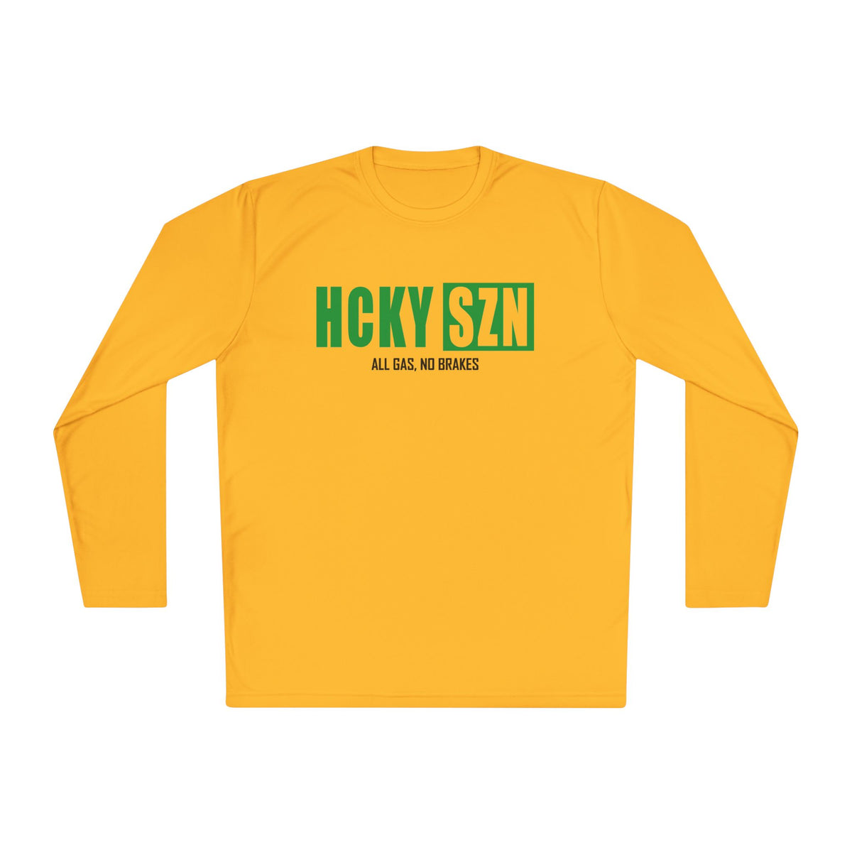 HCKYSZN (All Gas) Long Sleeve Adult Performance Tee - Gold/Kelly Green/Black
