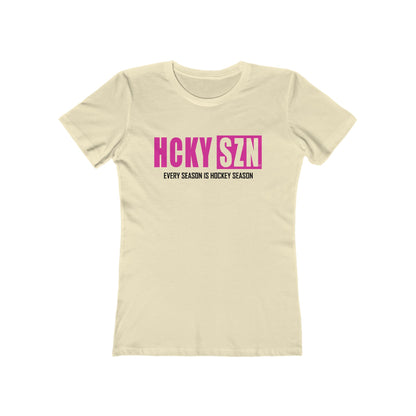 Every Season Is Hockey Season Women's Boyfriend Tee (Hot Pink Logo) - Various Colors