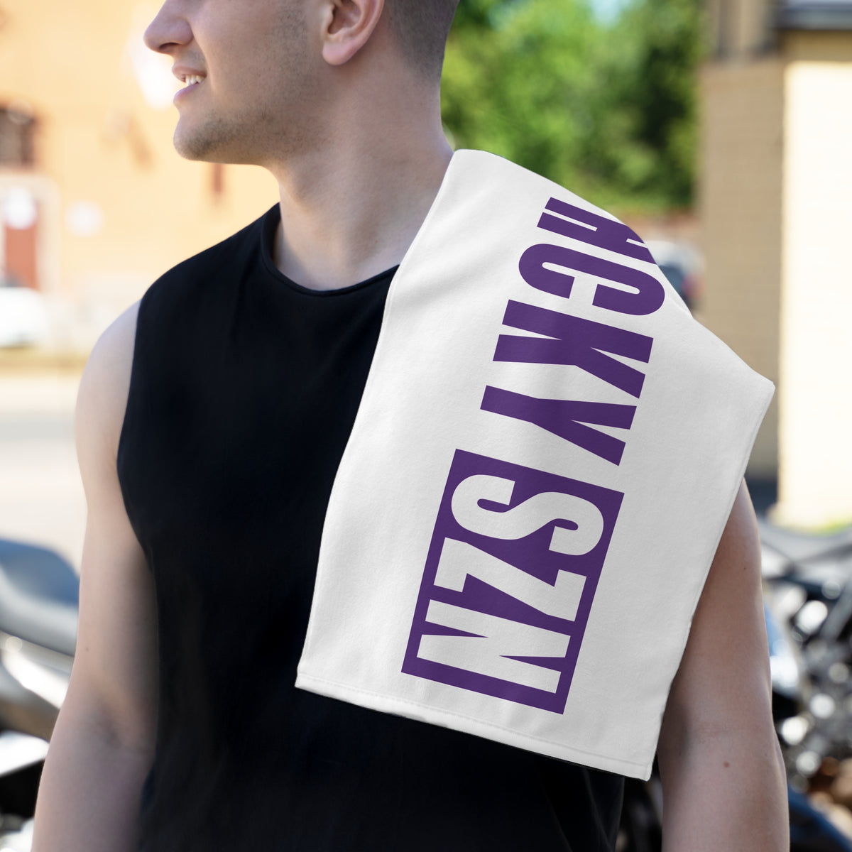 HCKY SZN 11x18 Skate Towel (White/Purple) Hockey Towel