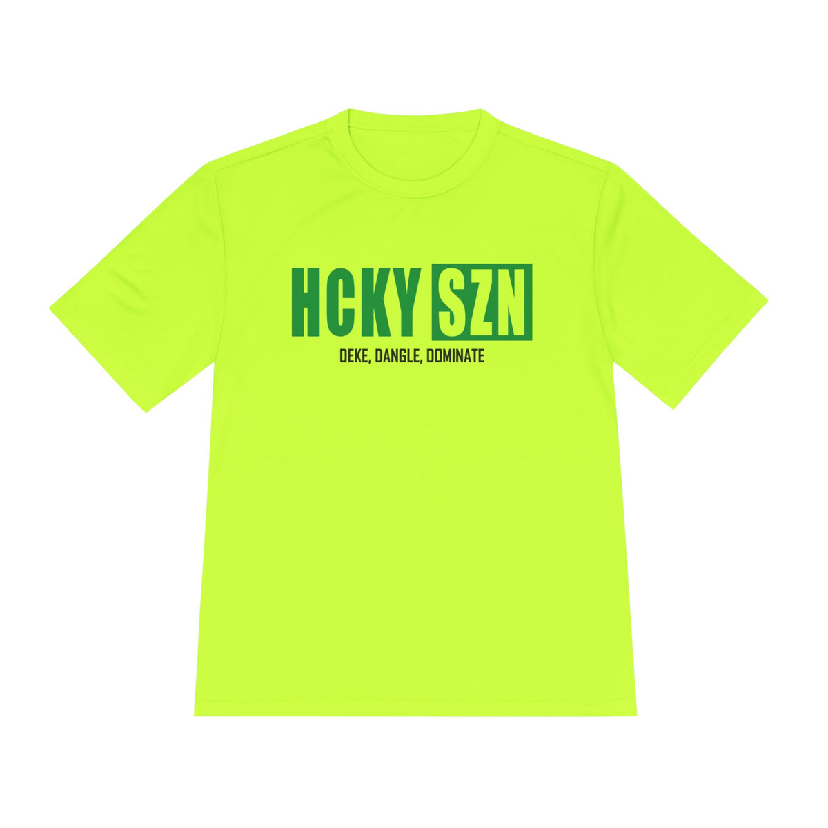 HCKYSZN (Deke Dangle) Adult Performance Tee - Neon Yellow/Kelly Green/Black