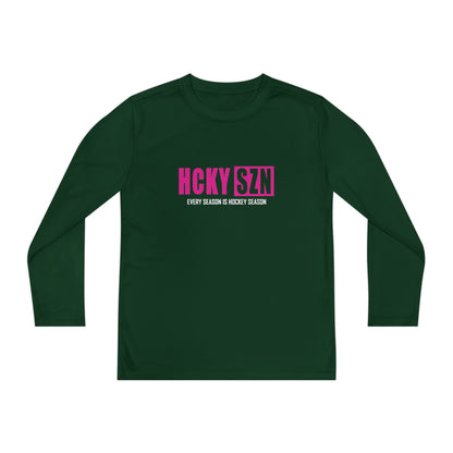 Every Season is HCKY SZN Youth Competitor Long Sleeve Tee (Hot Pink Logo) - Various Colors