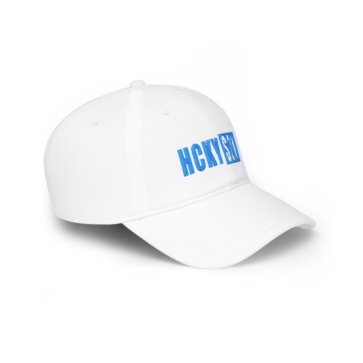 HCKY SZN Low Profile Embroidered Baseball Cap - White (Sky Blue Logo)