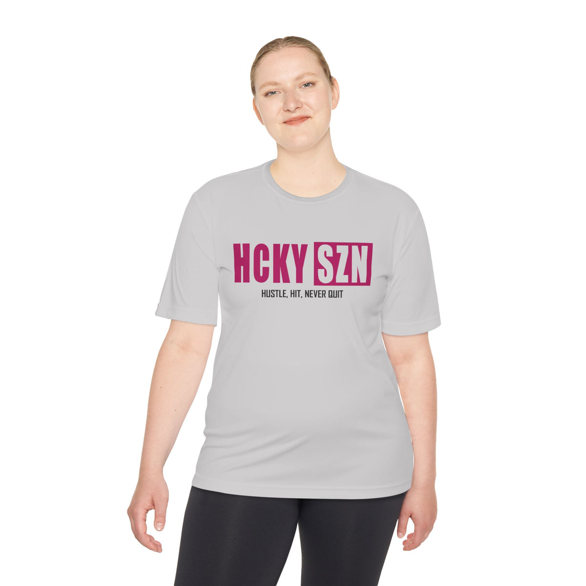 HCKYSZN (Hustle Hit) Adult Performance Tee - Silver/Raspberry/Black