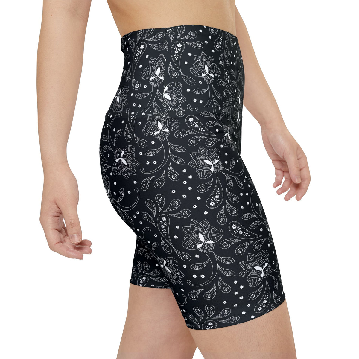 HKY SZN High Waisted Workout Shorts (Black Paisley)