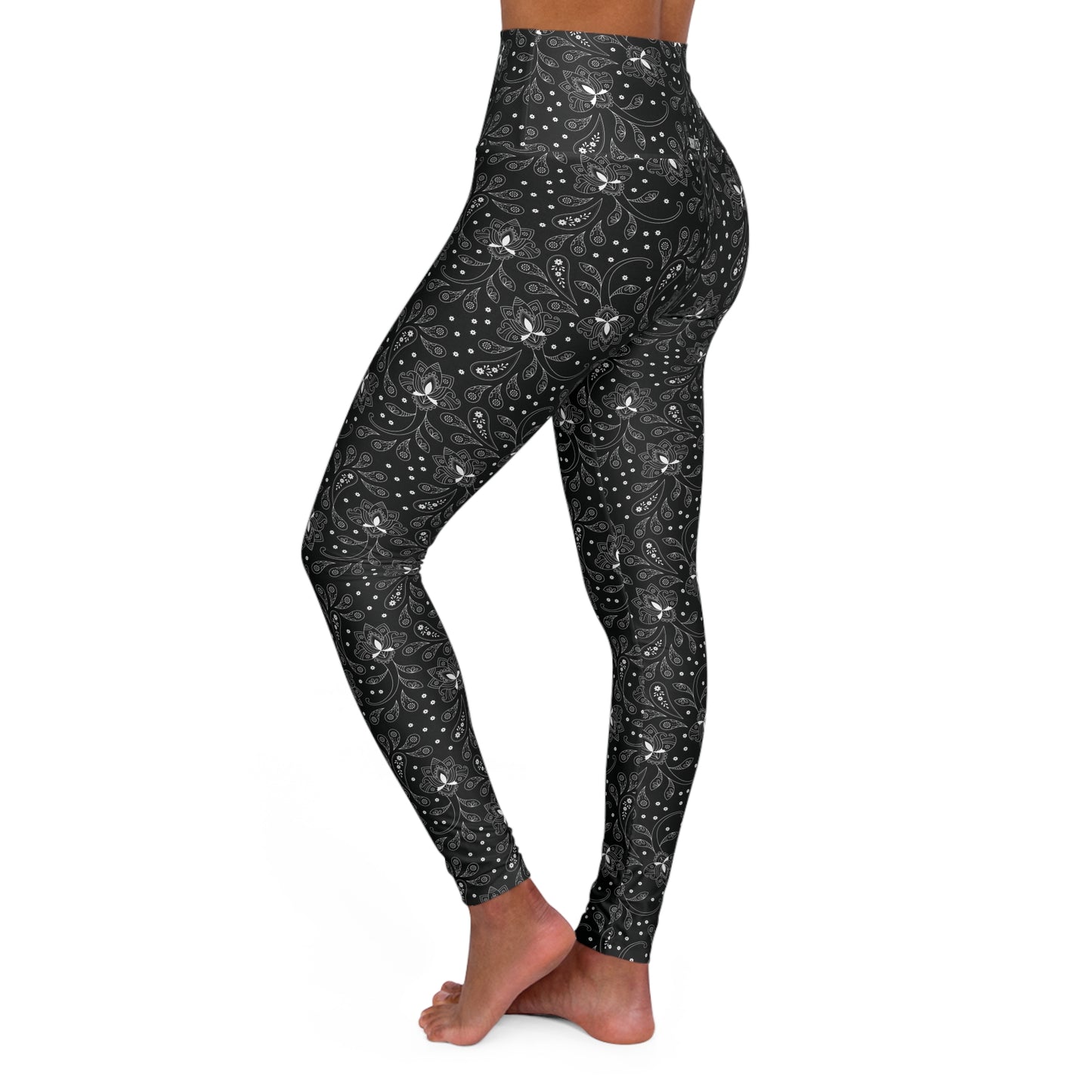 HCKY SZN High Waisted Yoga Leggings (Black Paisley)