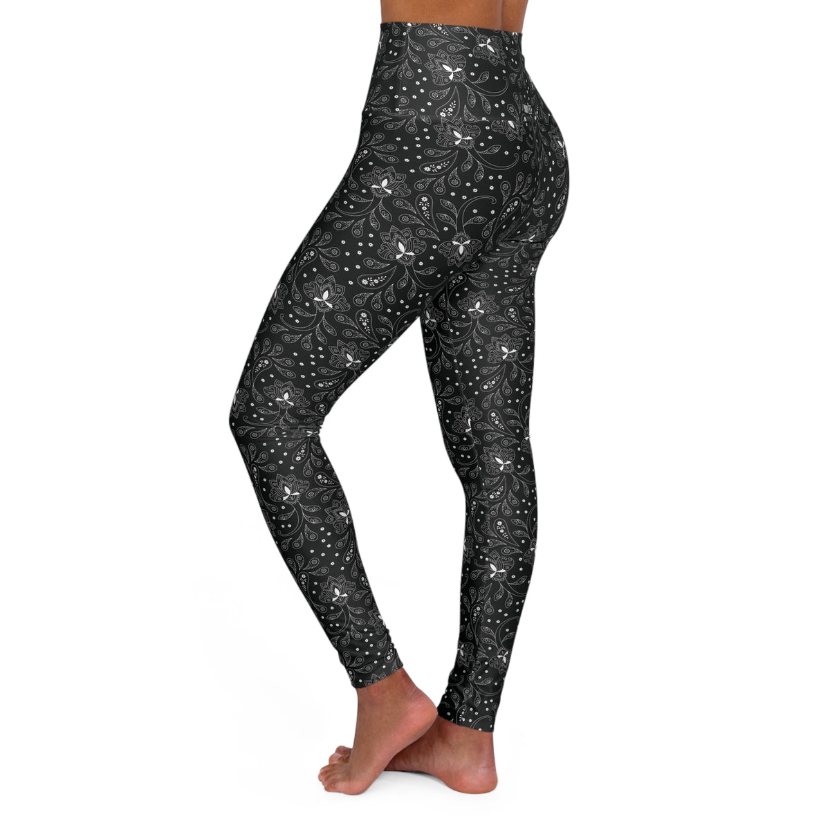 HCKY SZN High Waisted Yoga Leggings (Black Paisley)