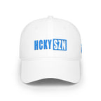 HCKY SZN Low Profile Embroidered Baseball Cap - White (Sky Blue Logo)