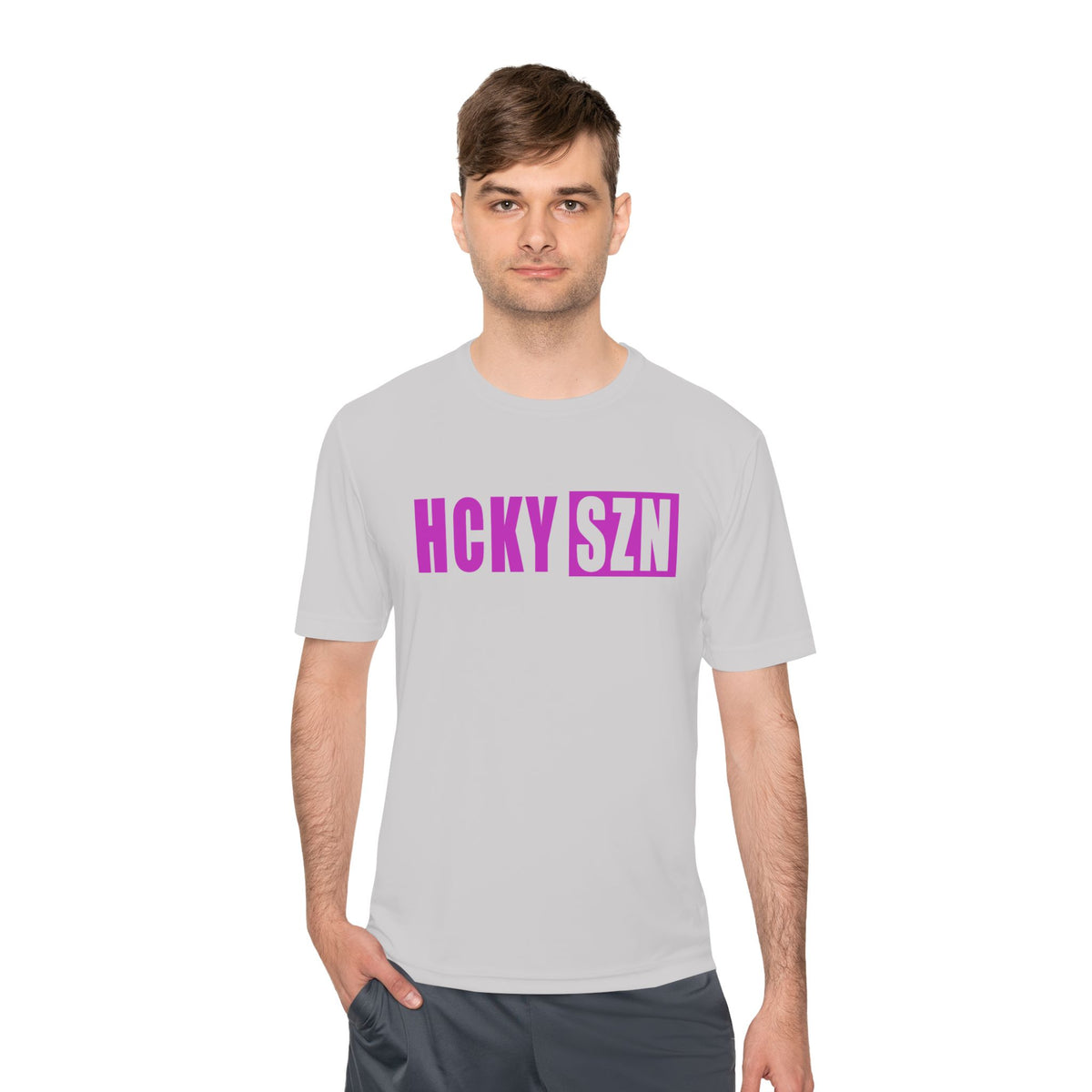 HCKYSZN (Flagship Logo) Adult Performance Tee - Silver/Fuchsia