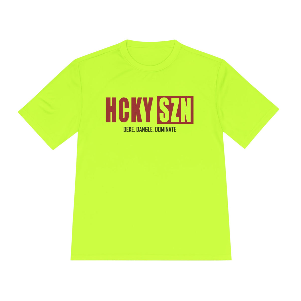 HCKYSZN (Deke Dangle) Adult Performance Tee - Neon Yellow/Cardinal/Black