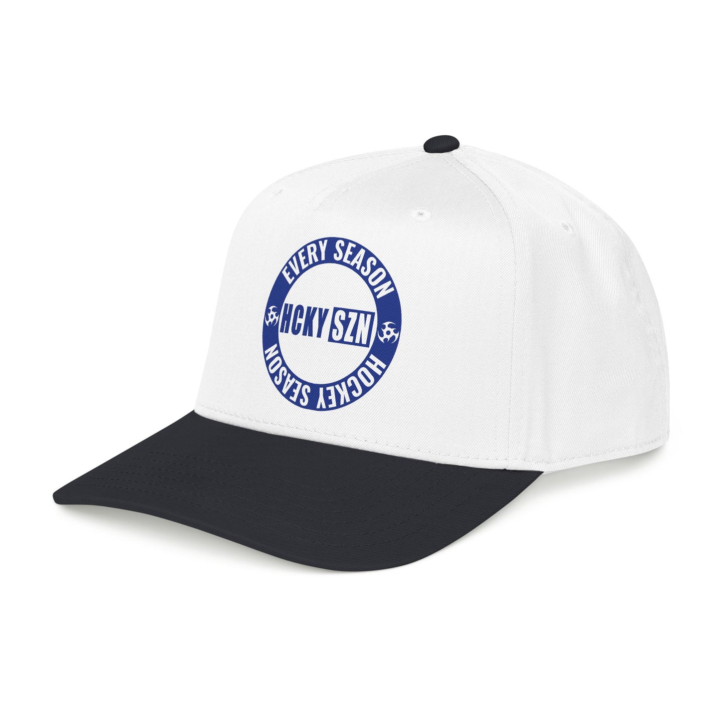 HCKY SZN Circle Logo Mid Profile Baseball Cap (White/Black/Blue)