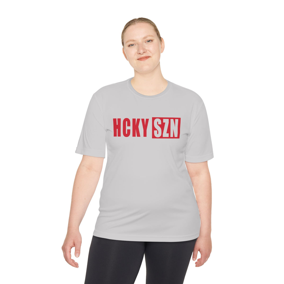 HCKYSZN (Flagship Logo) Adult Performance Tee - Silver/Red