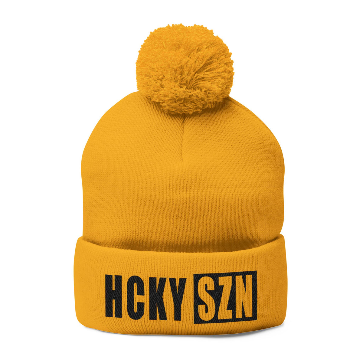 HCKY SZN Embroidered Pom-Pom Beanie - Gold