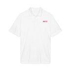 HCKY SZN Embroidered Performance Hockey Polo (White/Hot Pink Logo)