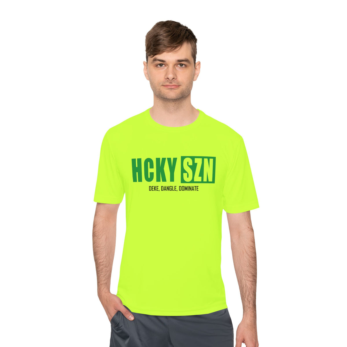 HCKYSZN (Deke Dangle) Adult Performance Tee - Neon Yellow/Kelly Green/Black