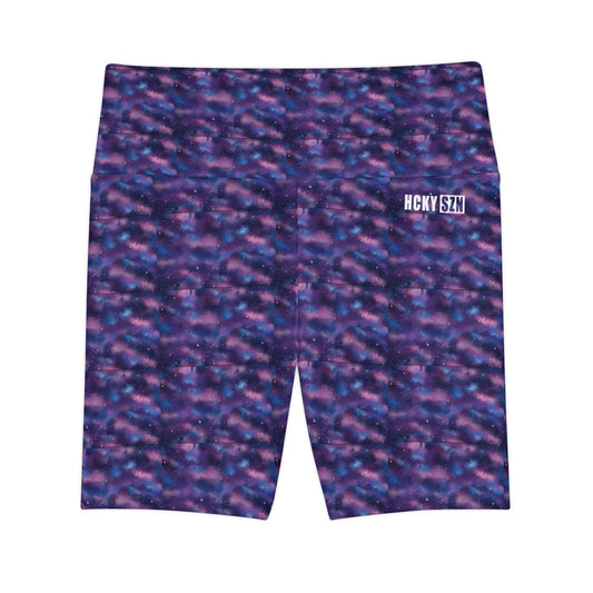 HKY SZN High Waisted Workout Shorts (Watercolor Galaxy)
