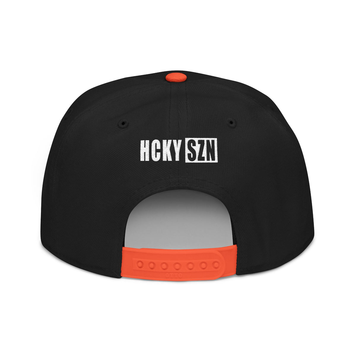 Upside Down HCKY SZN Embroidered Snapback Hat (Black/Orange)