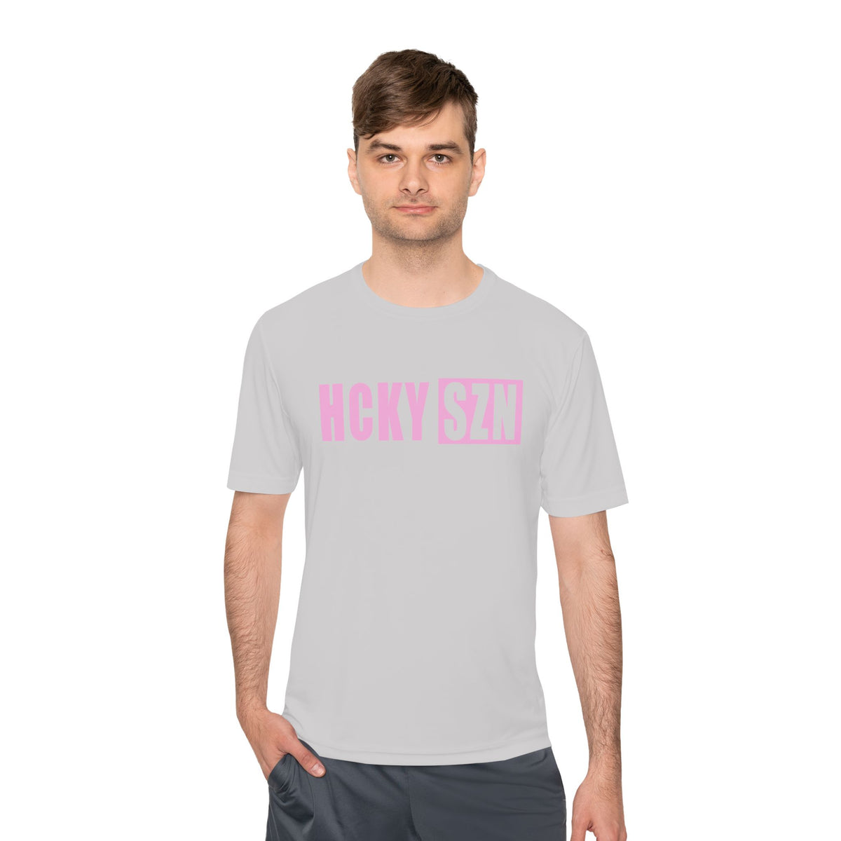HCKYSZN (Flagship Logo) Adult Performance Tee - Silver/Pink