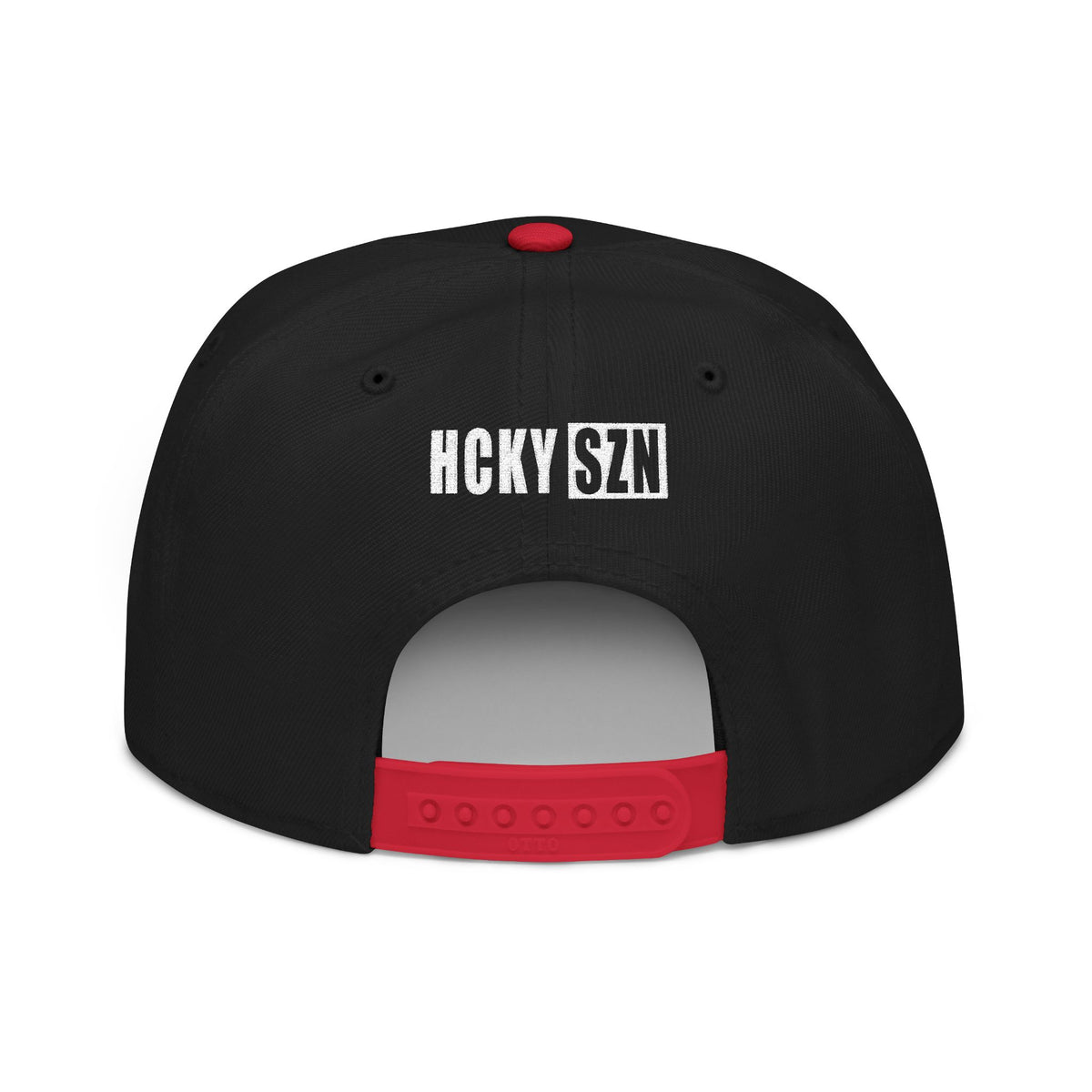 Upside Down HCKY SZN Embroidered Snapback Hat (Black/Red)