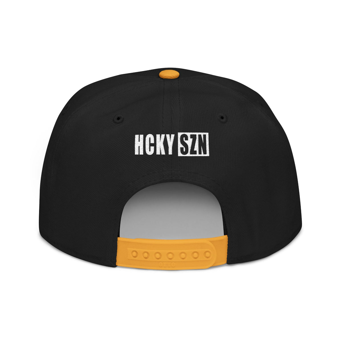 Upside Down HCKY SZN Embroidered Snapback Hat (Black/Gold)