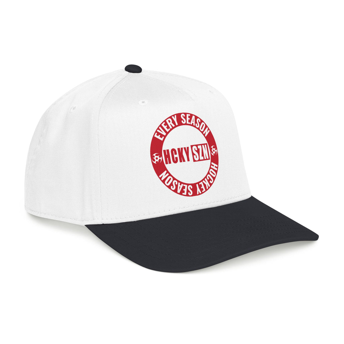HCKY SZN Circle Logo Mid Profile Baseball Cap (White/Black/Red)